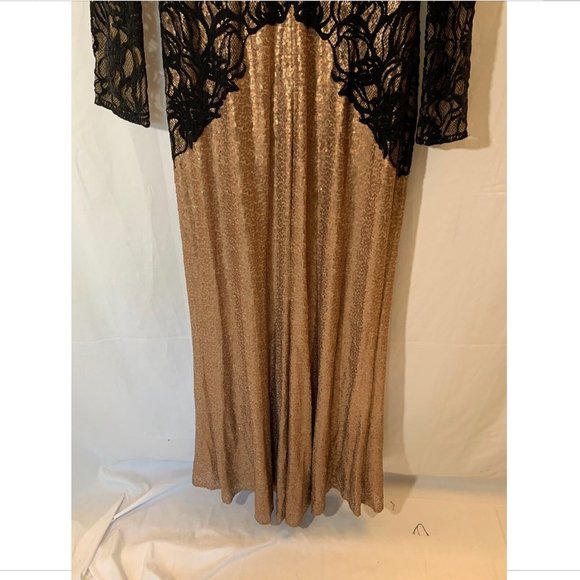 NEW $668 Tadashi Shoji Vulcan Lace Sequin Long Sleeve Gown Copper [SZ‎ 16 ] - Picture 12 of 13